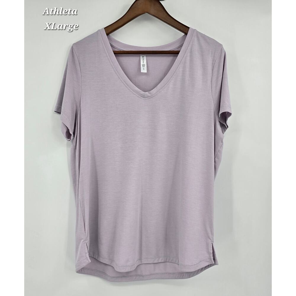 Athleta Slub Knit V Neck Tee XL Lavender Soft‎ Drapey Minimalist Athleisure Top